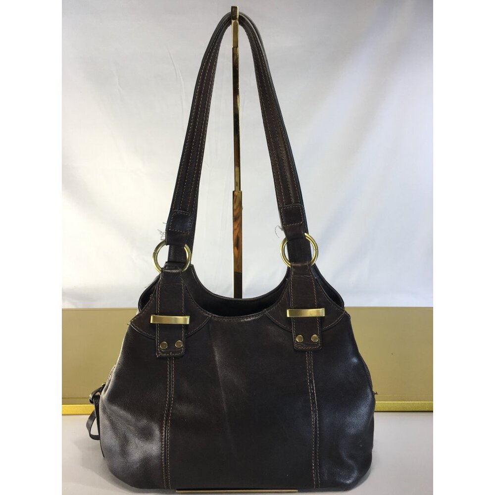 Wilson's Leather Shoulder Bag Handbag Double Handles Dark Brown Snap Lock